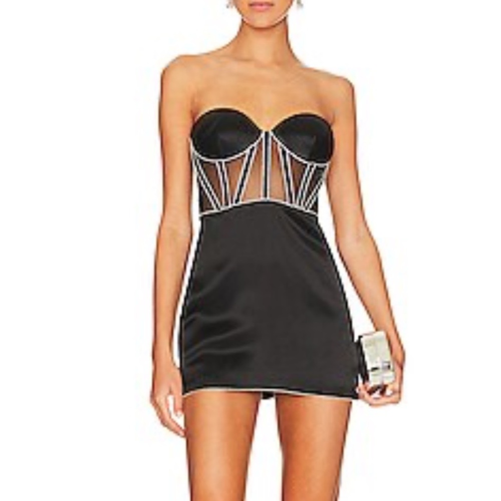 Retrofete Black Strapless Mini Dress with Silver Accents - STUNNING!